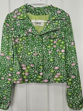 Vintage Green Floral Print Retro Mod Baron Peters Jacket Late 60s/early 70s XS